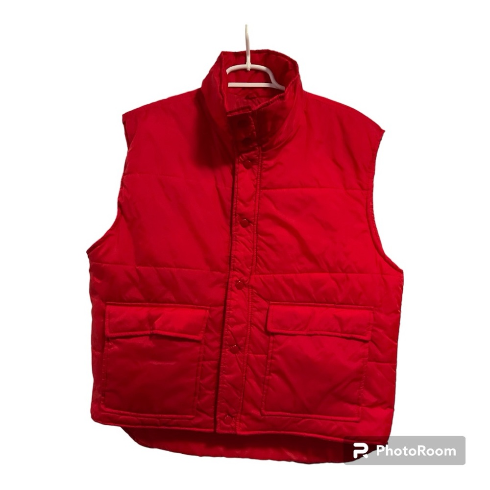 Vintage Aspen Country Mens Sz L Snap Up Insulated Puffer Red Nylon Shell Vest